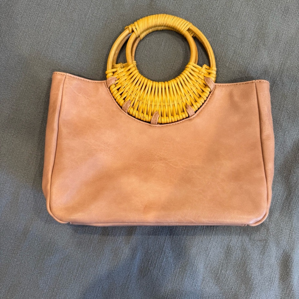 Tan Handbag with Woven Handle